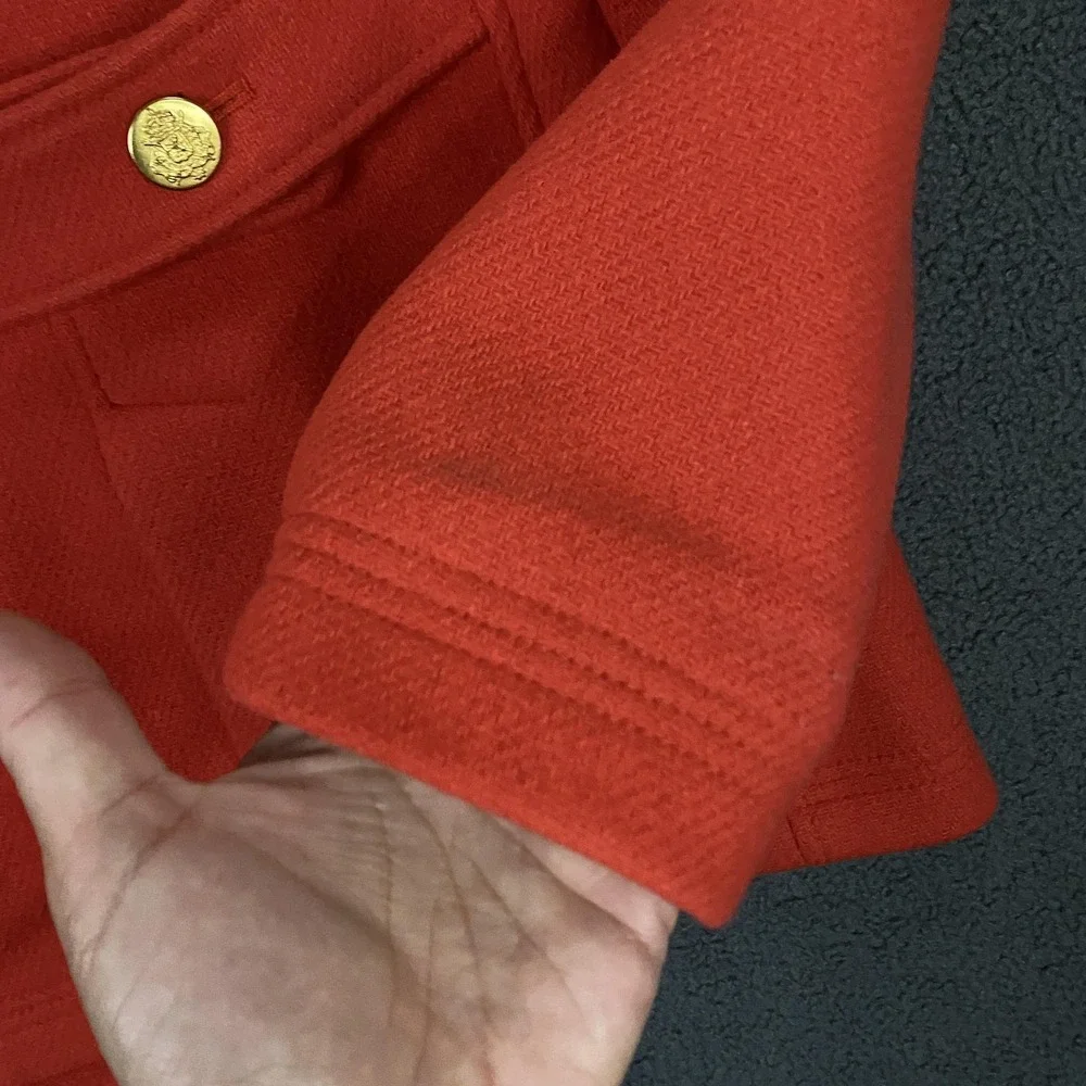 J Crew Coat Womens 4 Orange Stadium Cloth‎ Peacoat Nello Gori Gold Buttons